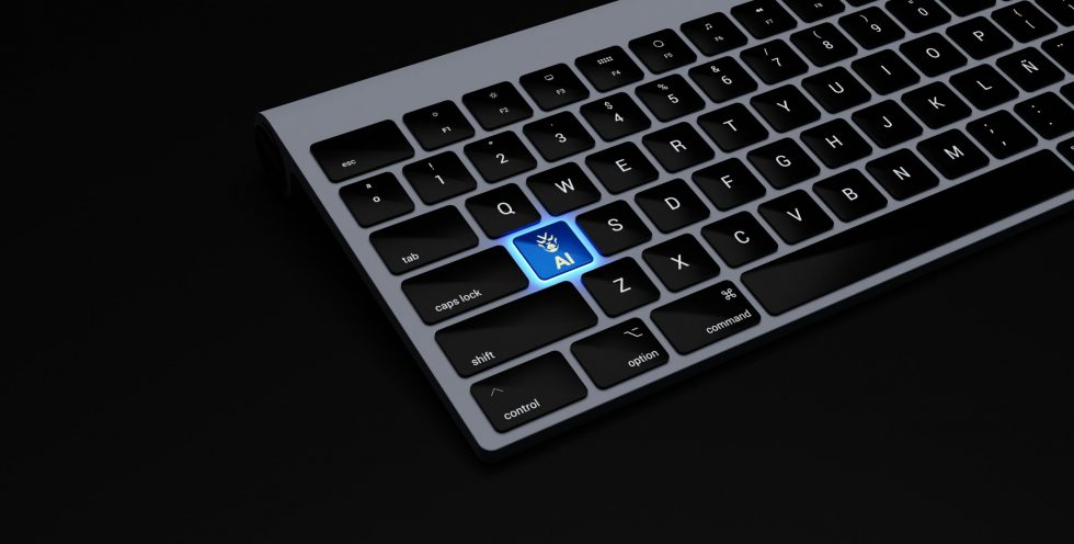 a black keyboard with a blue button on it